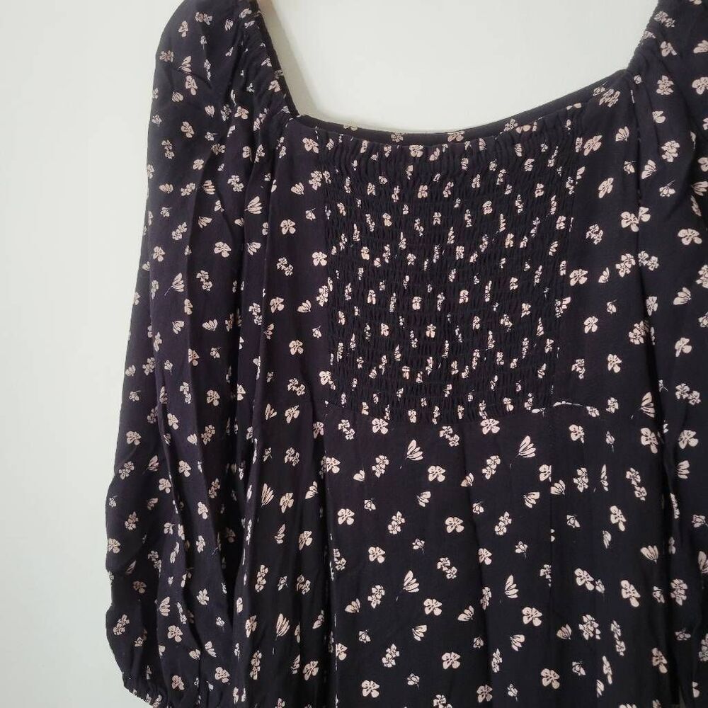 Sanctuary Smocked Floral Midi Dress Black Cream Size 2 - Picture 8 of 9